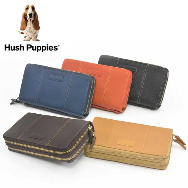 送料無料 Hush Puppies ハッシュパピー ダブルファスナー ラウンドファスナー 長財布 全5色 取っ手付き 牛革 HP0651 5502