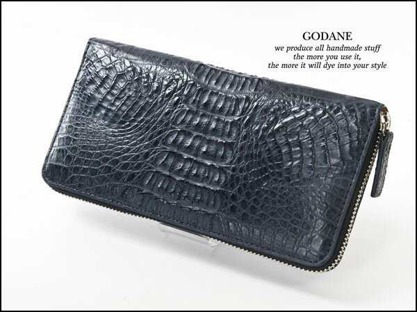 ゴダン 財布 長財布 GODANE ラウンドファスナー カイマン クロコダイル テールレザー spcw8017cp Navy ネイビー ワニ革メンズ ギフト