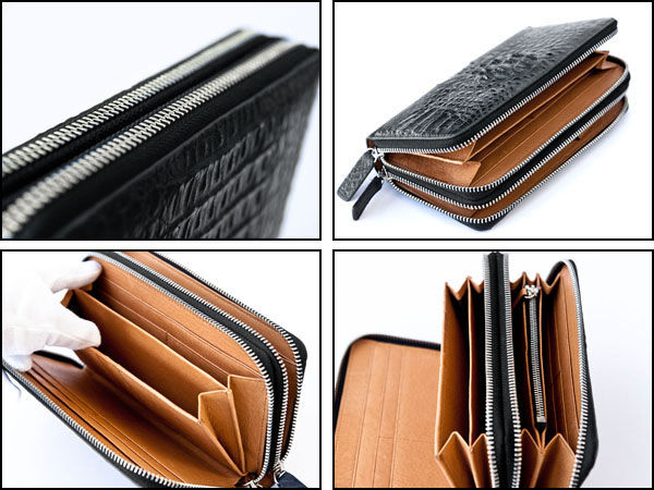 ゴダン 財布 GODANE ラウンドファスナー カイマン クロコダイル ダブル