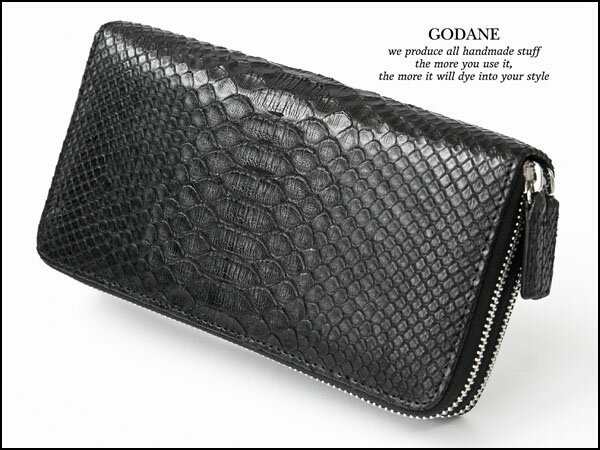 GODANE　ゴダン正規販売代理店 Wラウンド ダブルファスナー 　sppw8055cp　MattBlack マットブラック ダイヤモンドパイソン長財布