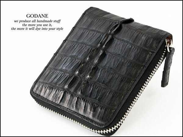 GODANE正規販売代理店 ゴダン ラウンドファスナーウォレット ミニ　カイマンクロコダイル短財布 折財布　spcw8002g cp bk ブラック 黒