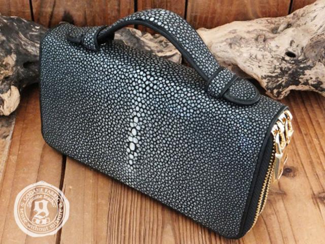 ゴダン 財布 長財布 GODANE ガルーシャ革 Galuchatラウンド ダブルファスナー ミニセカンド spgw8102osd BK ブラック 黒 内側：栃木レザー エイ革 スティングレー