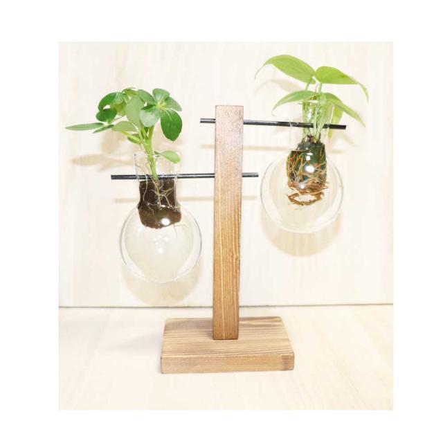 木製花瓶スタンド 水耕栽培花瓶 卓上花瓶 植物栽培ガラス 水栽培容器 ハイドロカルチャー フラスコ2個 Fbg 2の通販はau Pay マーケット ディスプレイ アートジャパン