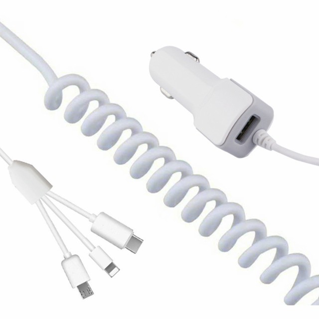 スマホ充電器 ケーブル付き リール式 車載シガーソケット Lightning Microusb Usb Type C Iphone 3in1充電の通販はau Pay マーケット Luxbwell