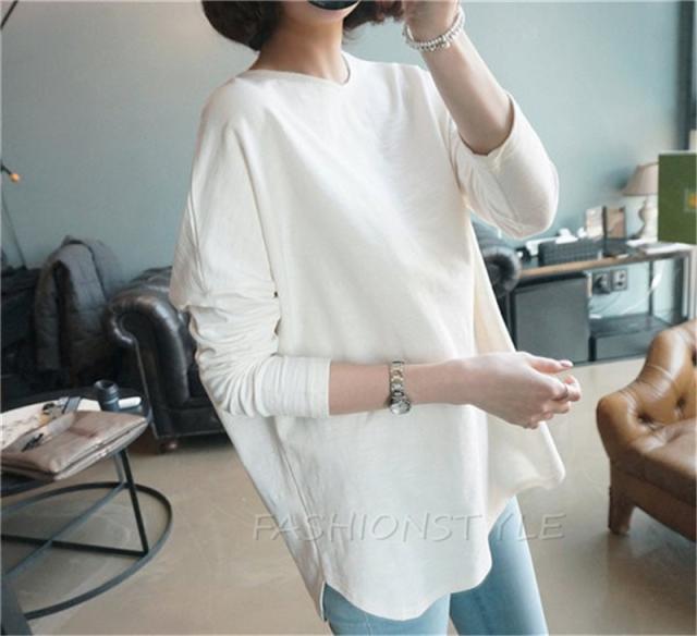翌日発送 Tシャツ レディース 無地 ロングtシャツ 長袖 Tシャツ カットソー プルオーバー ルームウエア ロンティー スエット 白 ゆったの通販はau Pay マーケット Fashionstyle