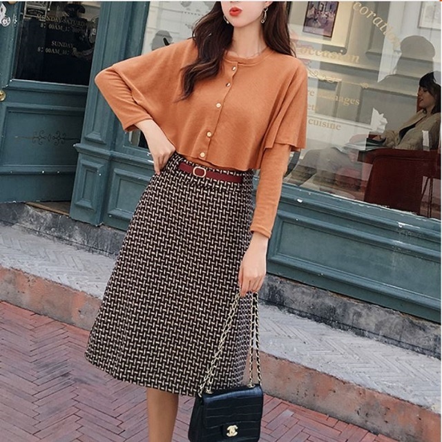 おすすめ 今季トレンド セットアップ ツーピース レトロ 膝丈スカート ニット ハイウエスト ガーリー フェミニン 女子会 の通販はau Pay マーケット ｈａｒｕ ｆｏｏ