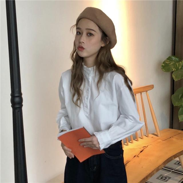 レディース トップス 春 ハイネック ブラウス 白シャツ ブラウス 長袖 フリル シンプル カジュアル ガーリー コットンの通販はau Pay マーケット ｈａｒｕ ｆｏｏ