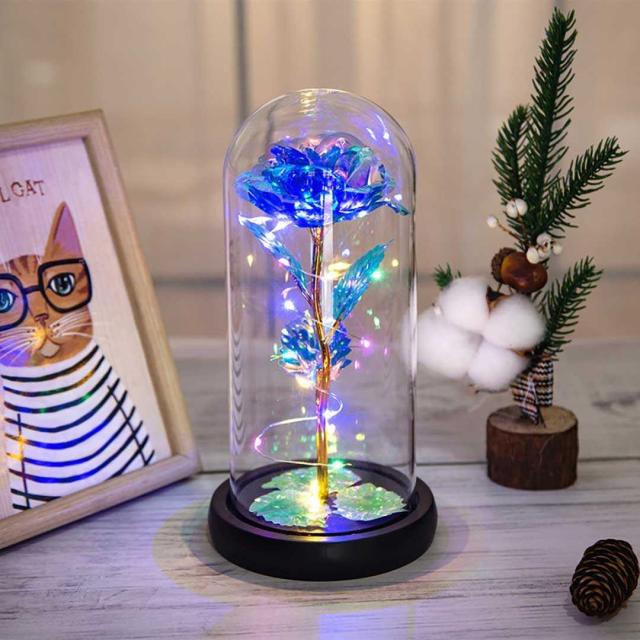 照明 薔薇 ガラスドーム LED ギャラクシーorブルー 3D オブジェ
