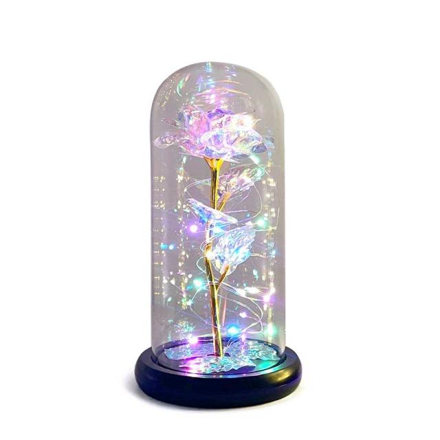 LED付き虹色アートフラワー ガラスドーム 商品の説明LEDライトで彩られ