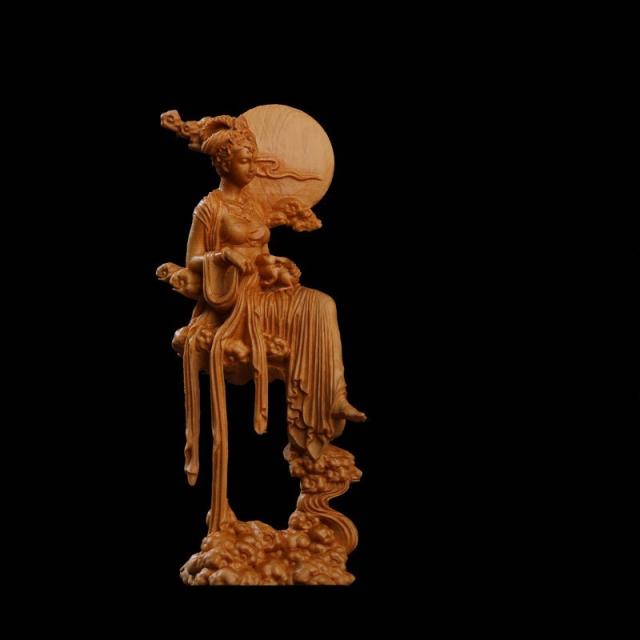 予約商品納期約1ヶ月】月の神 嫦娥 中秋 置物 木彫り 天女像