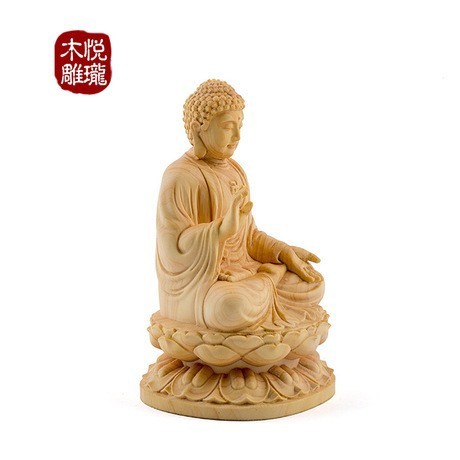 卍仏像 木彫仏像 木彫り 木製 仏像 釈迦如来 座像 2.0寸 桧木 本体のみ
