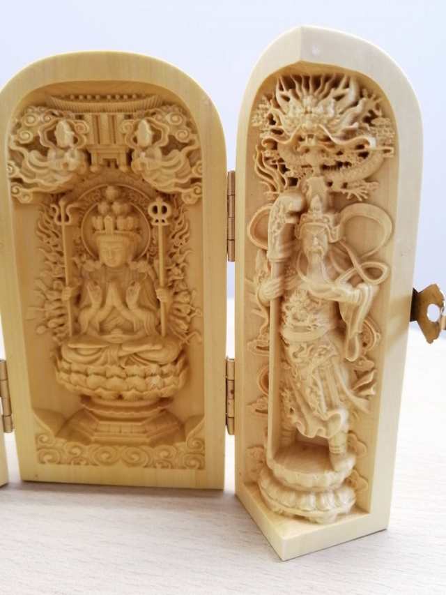 観音開き 千手観音 木彫り 木製 仏像 座像 本尊 お釈迦様 座釈迦 縁起物 祈る 開運 スピリチュアル プレゼント 贈り物 ギフト お土産 お