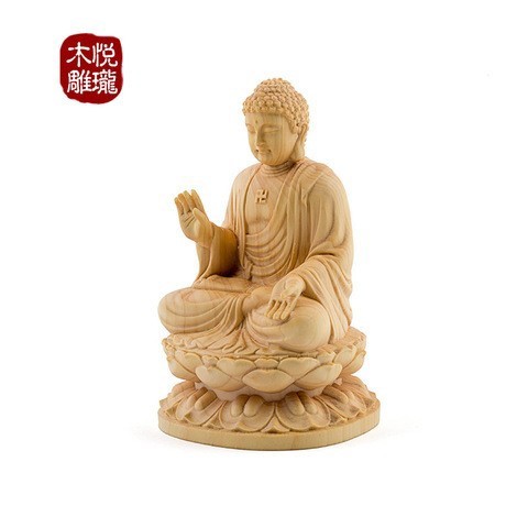 卍仏像 木彫仏像 木彫り 木製 仏像 釈迦如来 座像 2.0寸 桧木 本体のみ