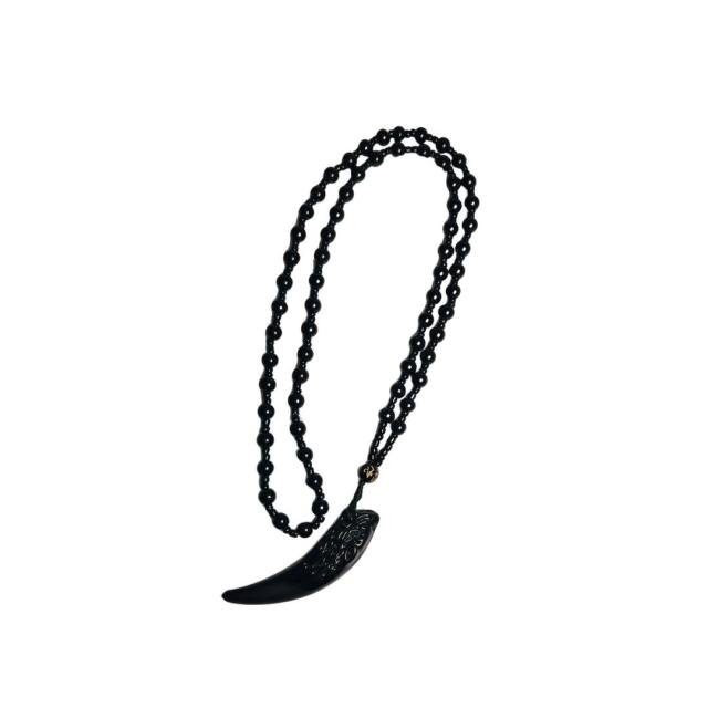 普通郵便発送】 ネックレス 狼の牙 黒数珠ネックレス 首輪 紐