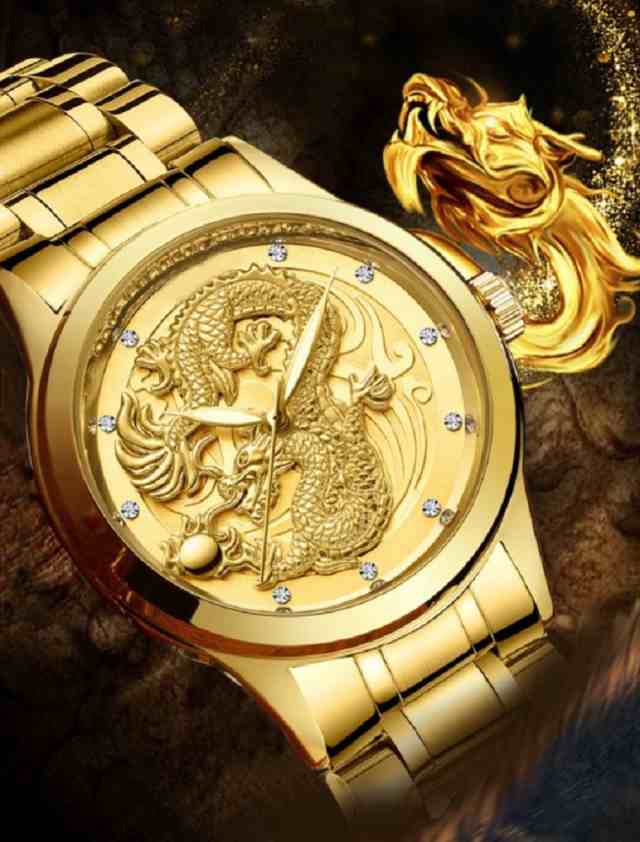 ゴールド ドラゴンウォッチ 龍 金運UP昇り龍！メンズ腕時計ｂｋ 腕時計(アナログ)