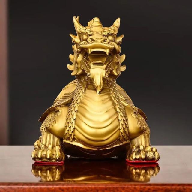 風水 龍亀 ロングイ ーVer3ー ゴールド 轟亀 置物 銅 ブロンズ