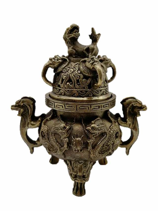 適切な価格 香炉 宝船 龍 真鍮製 彫刻 置物 金運 開運 風水 骨董 古