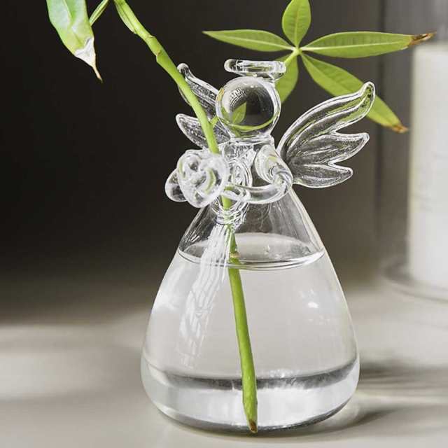 花瓶 天使 透明 ガラス クリア 花器 卓上花瓶 ブーケスタンド 水耕栽培 個性的 透明な花瓶 革新的 インテリア 飾り 工芸品 丸型 フラワー