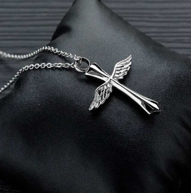 ネックレス 天使の羽根 遺骨ネックレス 羽 クロス 十字架 ウイング