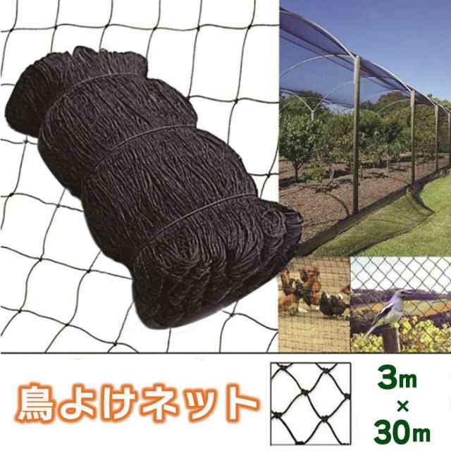 鳥よけネット 畑 ネット 3m×30m ブラック バードネット 長さカット 可能 防鳥ネット カラス対策 からすよけ ゴミネット 家庭菜園ネット