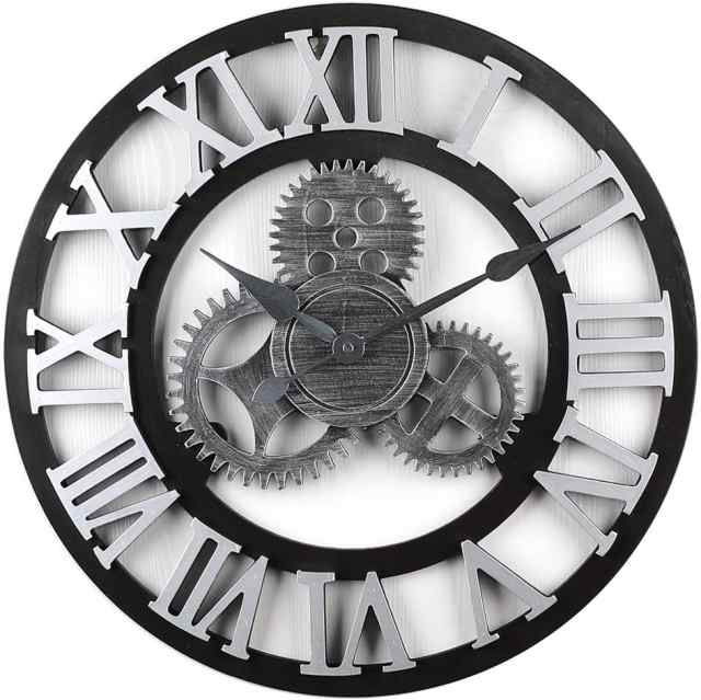 歯車 壁掛け時計 ローマ数字 アンティーク 壁掛け 雑貨 時計 レトロ 北欧 デザイナーズクロック ウォールクロック 欧風 アナログ ウッド  の通販はau PAY マーケット - AiO
