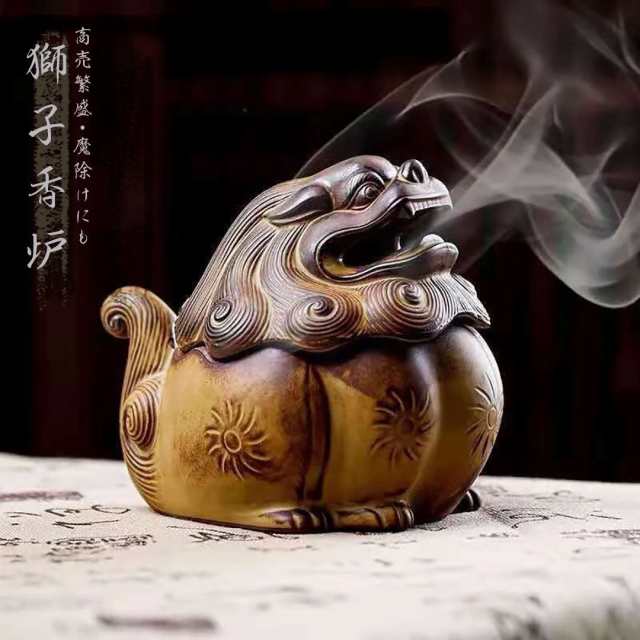 中国 金属工芸 三足 獅子 香炉 お香立て - 工芸品