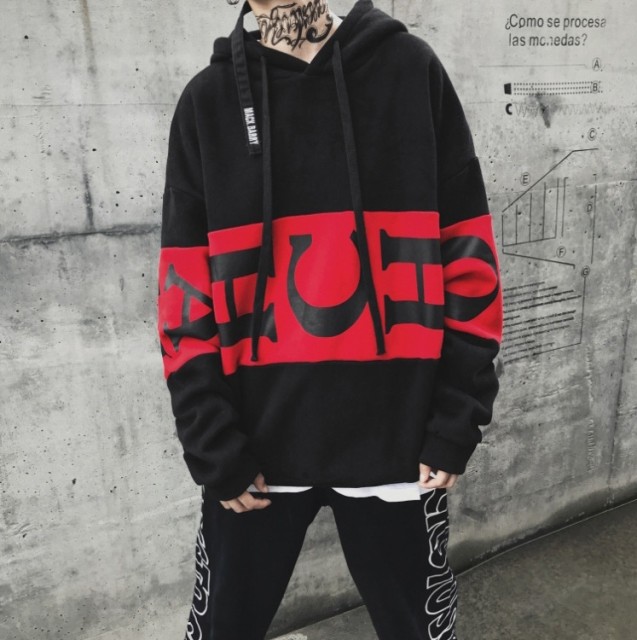 ビッグシルエット パーカー 赤黒 大きいサイズ 長袖 オーバーサイズ トップス 原宿系 衣装 ユニセックス 派手 プルオーバーパーカーの通販はau Pay マーケット Aio