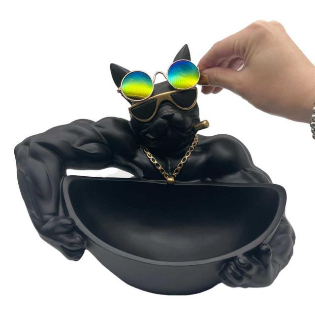 置物 マッスル ブルドッグ 小物入れ 皿持ち ブラック 犬 ドッグ