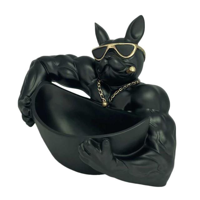 【予約商品納期約1ヶ月】置物 マッスル ブルドッグ 小物入れ 皿持ち ブラック 犬 ドッグ インテリア 小物置き 収納 玄関収納 貯金箱 サングラス 眼鏡 お洒落 仕事 家庭 華やか 幸運 パワー 大盛況 最強 開店祝い 贈り物 お店 店舗 プレゼント 経営者_5