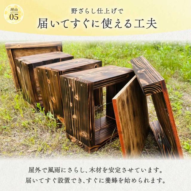 【手作り杉材！完成品6点セット】日本語説明書付き ニホンミツバチ 重箱式巣箱 3段 国産 焼き処理済み 野ざらし済み 屋根付き 掃除用底板 出入口 土台付き 杉材 手作り 養蜂 巣落ち防止クロス仕様 ハチ ミツバチ 日本ミツバチ 飼育 はちみつ はちみつ箱 スタートキット_9