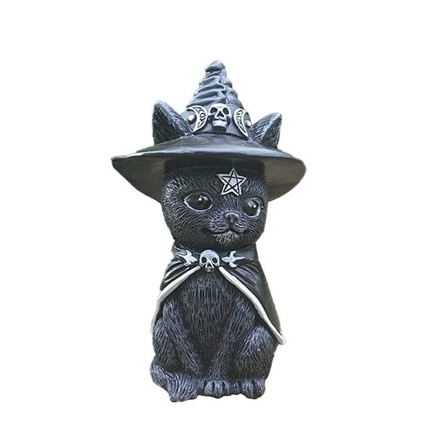 インテリア 猫 帽子魔女猫or羽悪魔猫 ハロウィン 置物 ホラー キャット