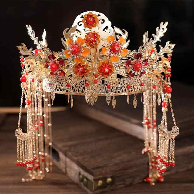 中国結婚式 王女風 ゴージャス ヘアアクセサリー 髪飾り 王冠 花魁