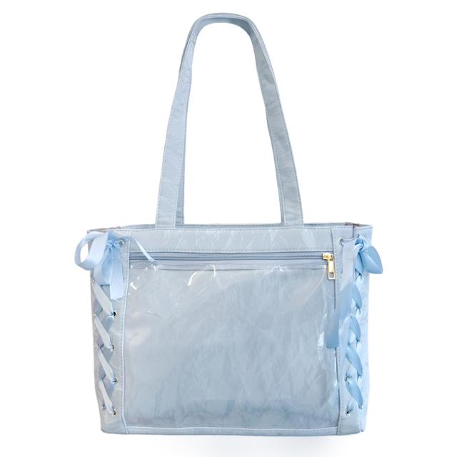 痛バッグ ブルー 推し活　トートバッグ　リボン レースアップ　ライブ　大容量 楽天市場】痛バッグ 推し活 オタ活 トート レースアップ リボン A4