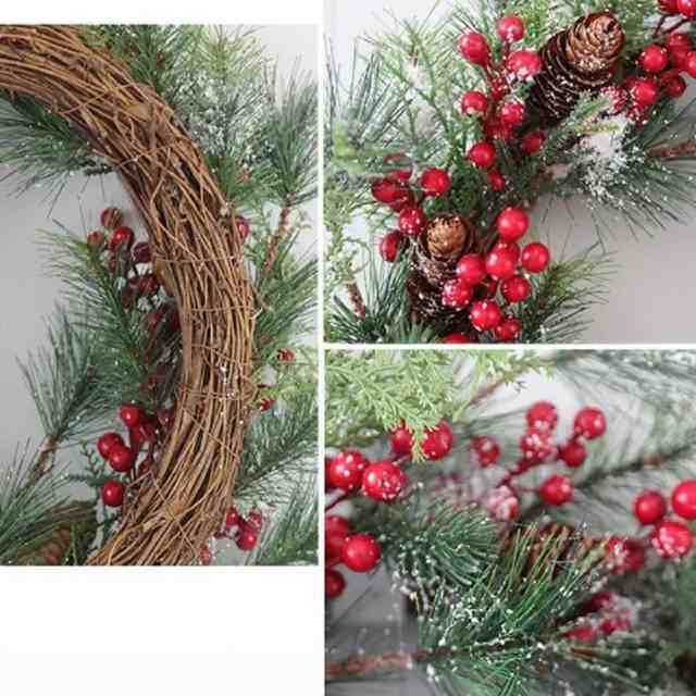 クリスマスリース 50cm×50cm 赤い実 松ぼっくり Xmas リース 造花 花輪 アートフラワー クリスマス 玄関 丸 輪っか ドア 飾り 装飾  インの通販はau PAY マーケット - AiO