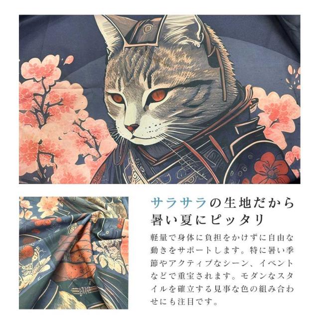 法被 武士猫 ネコ 夏祭り 夏恋 寺 韓国ファッション 神社 羽織り 半纏