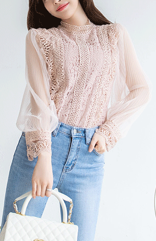 ハイネックシースルーレースブラウスオフィス スーツ インナー レディース シャツ 盛り袖の通販はau Pay マーケット ルナジー Luna G