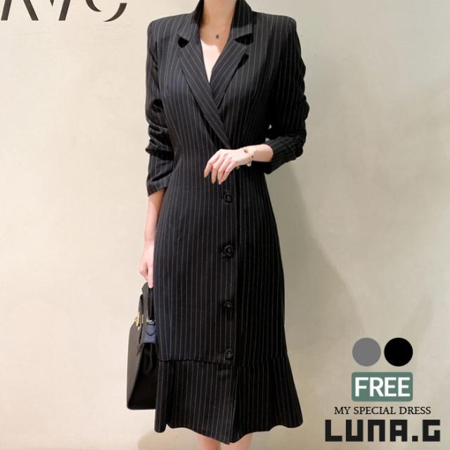 裾フリル ストライプ テーラードカラー ワンピーススーツフォーマル ワンピース 卒業式 スーツ 母 入学式 ママスーツ 卒園式 ママ スーツの通販はau Wowma ルナジー Luna G