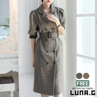 ベルトセット 前開き パフスリーブ ハウンドトゥースチェック ウールワンピーススーツ レディース セレモニースーツ フォーマル の通販はau Pay マーケット ルナジー Luna G