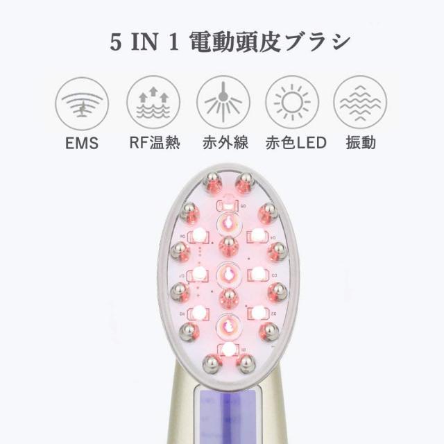 電動頭皮ブラシ 育毛 RF温熱 EMS 赤外線LED搭載 光エステ 薄毛対策 脱毛防止 音波振動磁気 多機能電動ヘアブラシ 発毛促進 頭皮マッサージ器 充電式_1