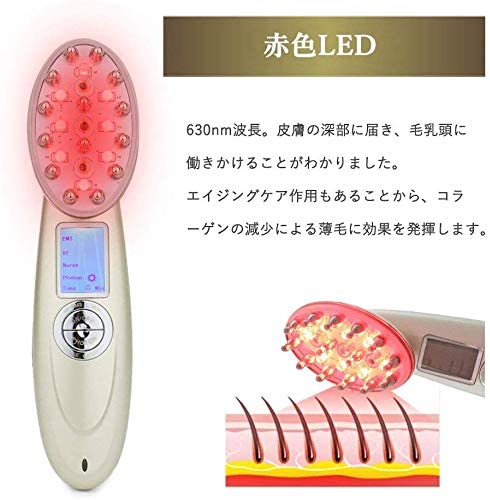 電動頭皮ブラシ 育毛 RF温熱 EMS 赤外線LED搭載 光エステ 薄毛対策 脱毛防止 音波振動磁気 多機能電動ヘアブラシ 発毛促進 頭皮マッサージ器 充電式_2