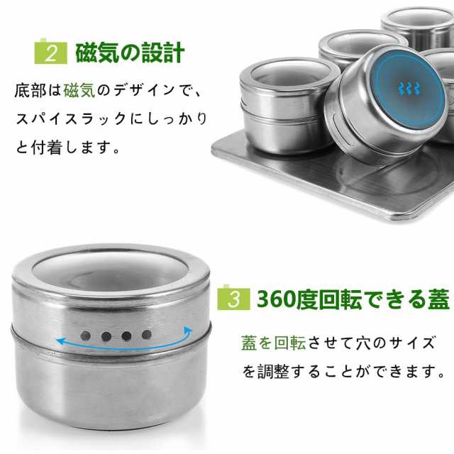 磁気 調味料缶 調味料入れボトル 塩 コショウ 砂糖入れ マグネット 保存容器 スパイスラック トレイ付き 家庭 キッチン 台所 6点セットの通販はau Pay マーケット ショップ エリカ