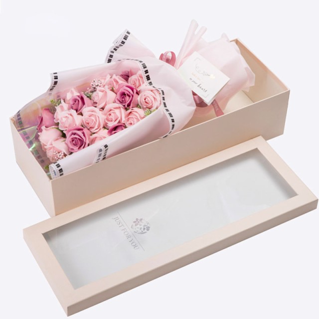 ソープフラワー バラ 造花 枯れない花 石鹸花束 ギフト 半透明ボックス メッセージカード付き インテリア バレンタインデー クリスマスの通販はau Pay マーケット Atelier Yukiko