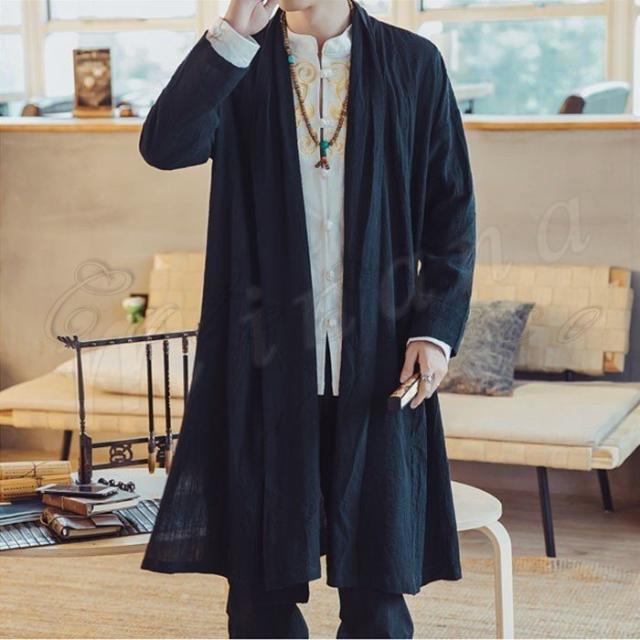 19夏新作 羽織 メンズ 綿麻 リネン 薄手 ロング丈 長袖 無地 着物 浴衣 アウター コート 中国風 ルームウエア の通販はau Pay マーケット Seven Oceans