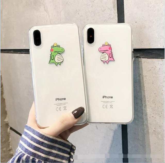 かわいいカップル恐竜ワニ透明ソフトソフトケースiphoneケースiphone8