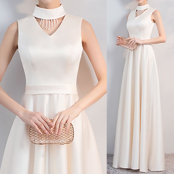パーティドレス 結婚式 同窓会 二次会 ワンピース 袖あり ロング 代 30代 お呼ばれ ハイネック きれい シンプル 白 ノースリーブの通販はau Pay マーケット La Vie En Rose
