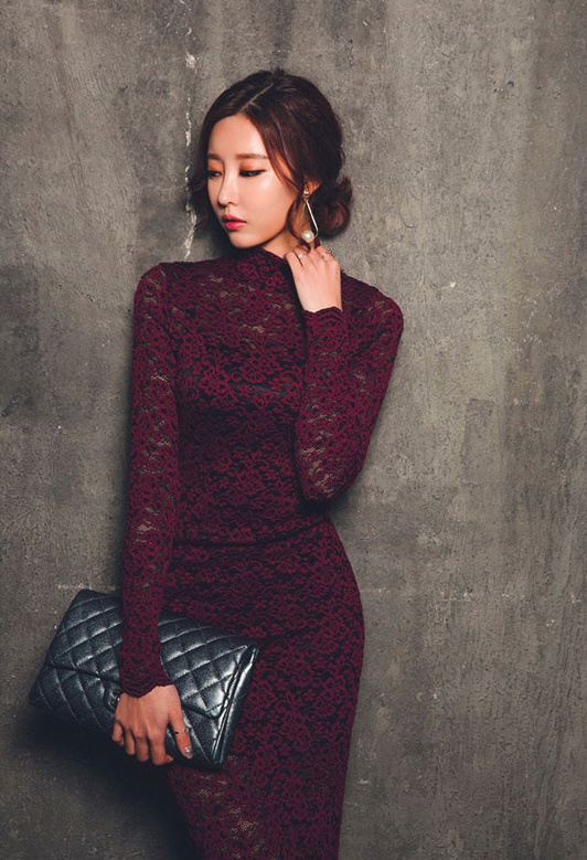 パーティードレス 結婚式 同窓会 二次会 ワンピース 袖あり 代 30代 大人 お呼ばれ 赤 マキシ丈 総レース スリット タイト シースルーの通販はau Pay マーケット La Vie En Rose