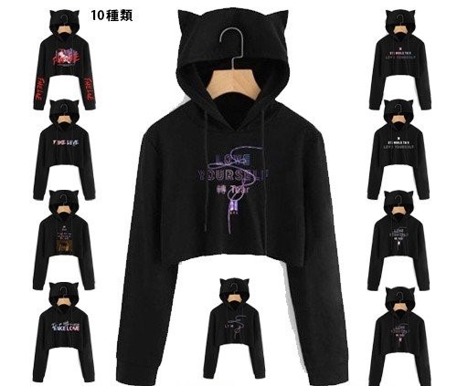 Bts 猫耳 フード ショート パーカー Kpop 長袖 クロップド パーカー トレーナー レディース ねこミミ フーディー プルオーバー トップス の通販はau Pay マーケット K J Trade