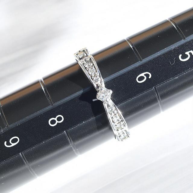【新品仕上げ】 K10WG ダイヤモンド 0.1ct リング 指輪 リボンモチーフ 高級 4月誕生石 天然ダイヤモンド 透明 7号 1.24g ±4までサイズ直し無料 コンディションSランク 新品仕上げ済みの商品 DIAMOND RING_5