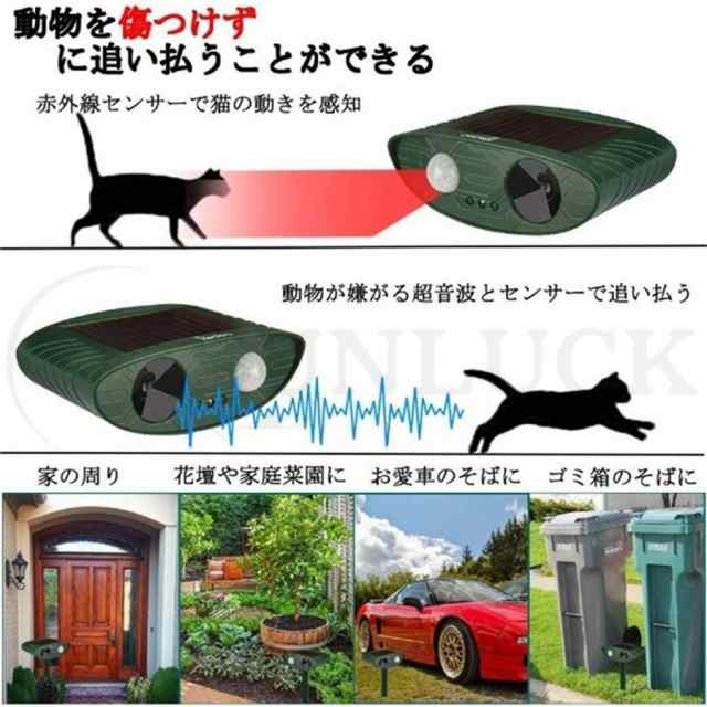 猫よけ 超音波 ソーラー 充電 動物撃退器 猫除け センサー ライト 猫対策 猫退治 猫撃退 猫よけグッズ カラスよけ 害獣撃退 野良猫 糞尿の通販はau  PAY マーケット - HAPPILY