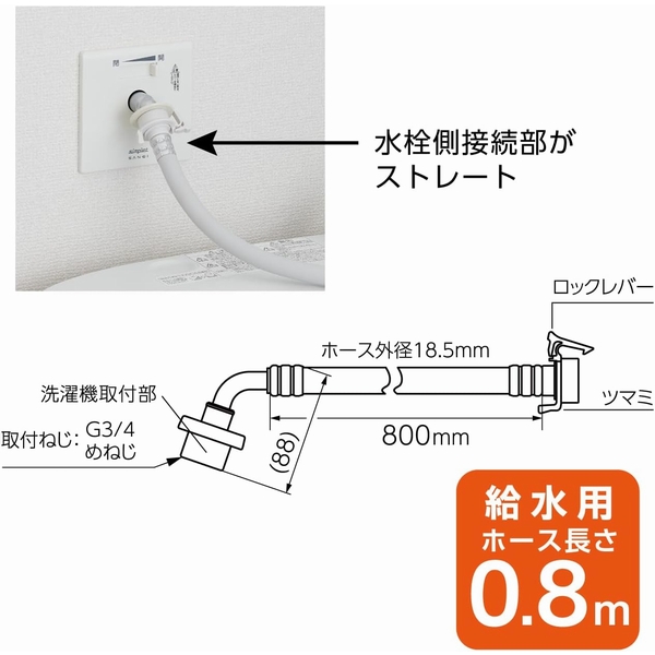 SANEI FB自動洗濯機給水ホース ストレート PT176-1X-0.8 三栄水栓 ウルトラファインバブル発生装置内蔵 即納 送料無料 正規品 純正 洗濯機用 ウルトラファインバブル マイクロバブル 洗濯機用ホース 簡単取り付け 工事不要 汚れ落ちアップ 防臭効果アップ 洗濯機用品_3